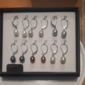 Elegant Multi-Color Pearl Drop Earrings Set